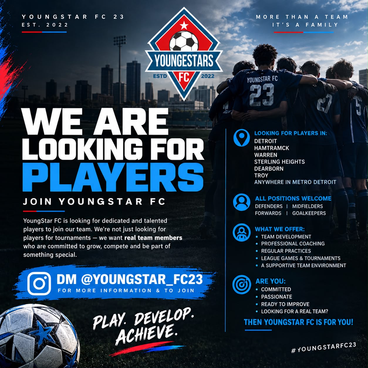 Youngstars FC recruitment flyer: looking for players